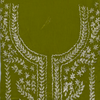 Embroidered neckline with floral patterns on a green background
